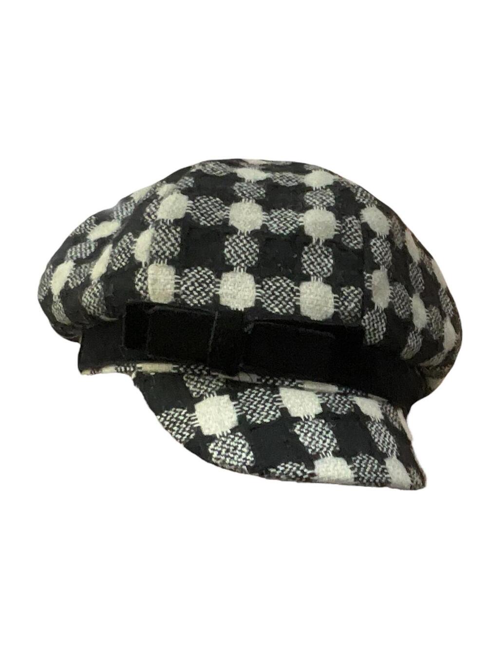 Black & White Woven Check Beret Hat with Bow Detail – Lined Tweed Cap